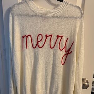Show Me Your MuMu White Sweater 'Merry' with Red Script